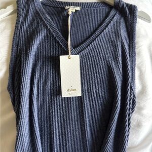Dylan Blue Ribbed Sleeveless Tank Top